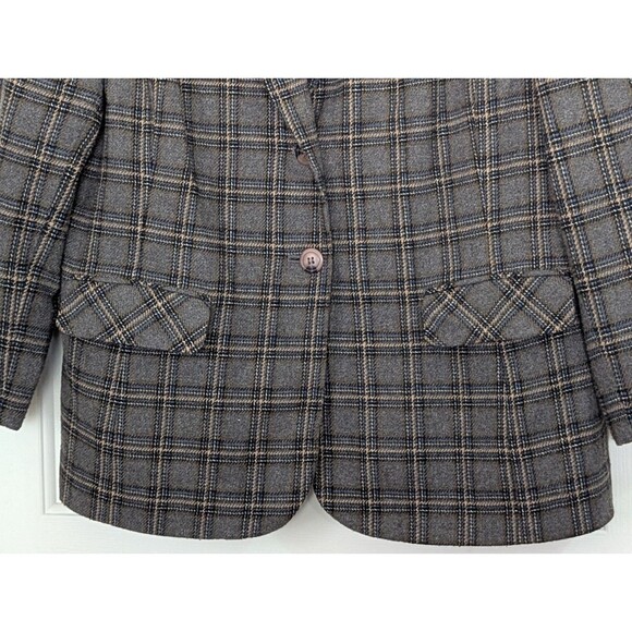 Sag Harbor Blazer Jacket Womens 16 Gray Blue Brown Plaid Wool Blend Lined Pocket - Picture 3 of 9